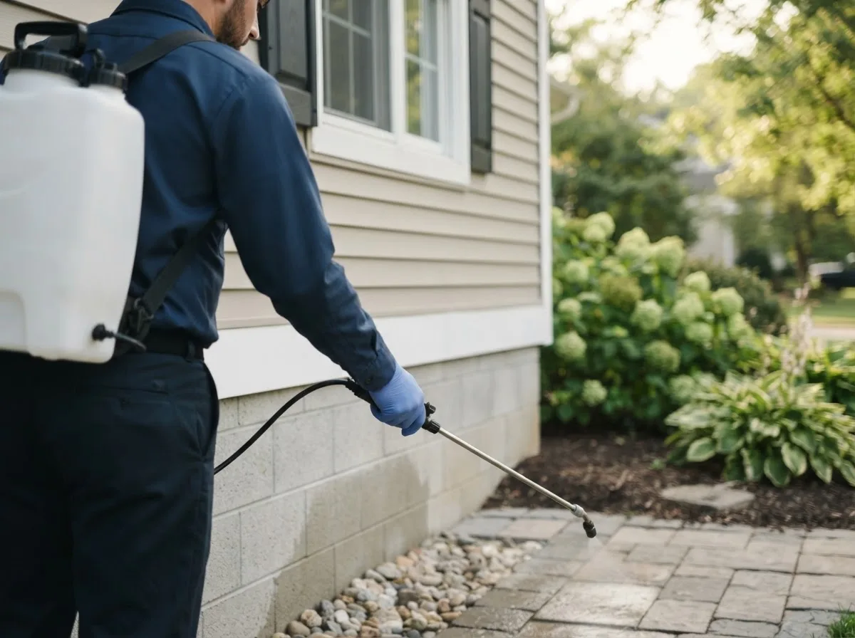 Pest control technician inspecting a home in Papillion, NE